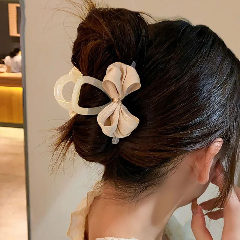 New Fabric Bow Hair Clip for Women Temperament Shark Clip Sweet Hair Accessories Korean Female Hair Claw Clips Girls Headdress