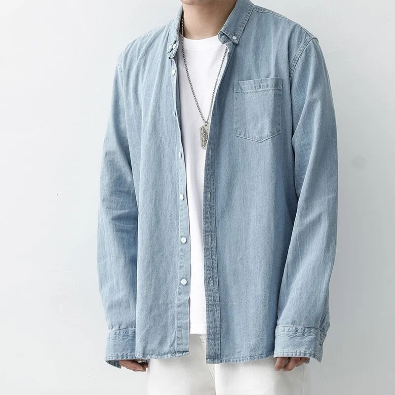 2023 Spring Summer New Hong Kong Style Fashion Casual Men's Clothing Solid Color Loose Long Sleeved Lapel Spliced Pocket Shirt