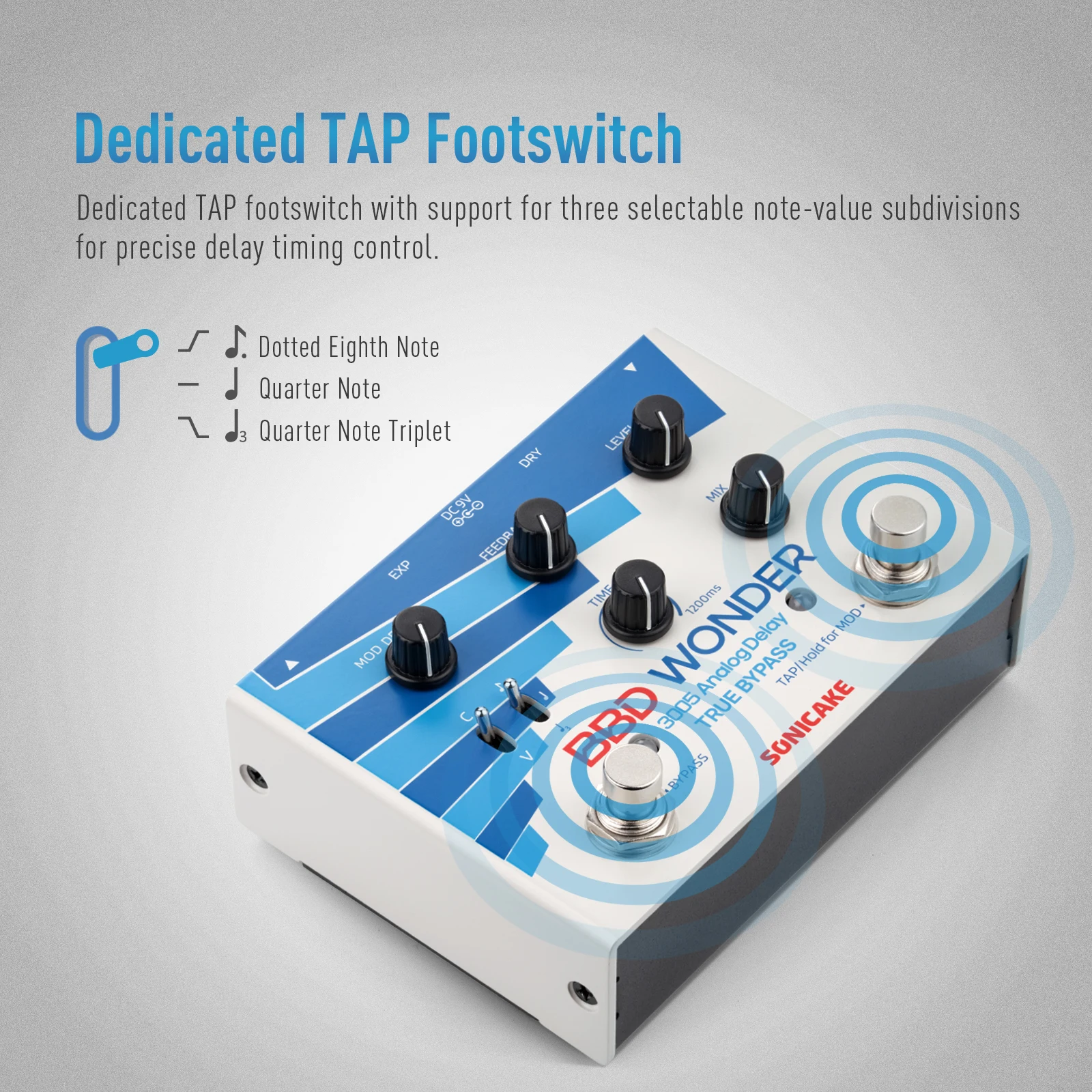SONICAKE Local BBD Wonder Analog 1200ms Delay & Modulation Pedal 4 MN3005 BBD Chips Dual Footswitch Guitar Bass Effects Pedal QDS-10 - view 5