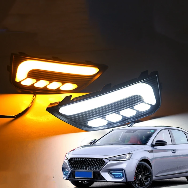 Car DRL Fog Lamp Covers Car LED Daytime Running Lights White Yellow Blue Running Turn Signal Light For MG6 MG 6 2020