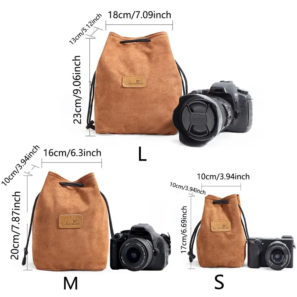 Vintage Soft Camera Storage Bag Portable Dustproof DSLR Drawstring Bag Adjustable Strap Handbag Lens Pouch Gadget