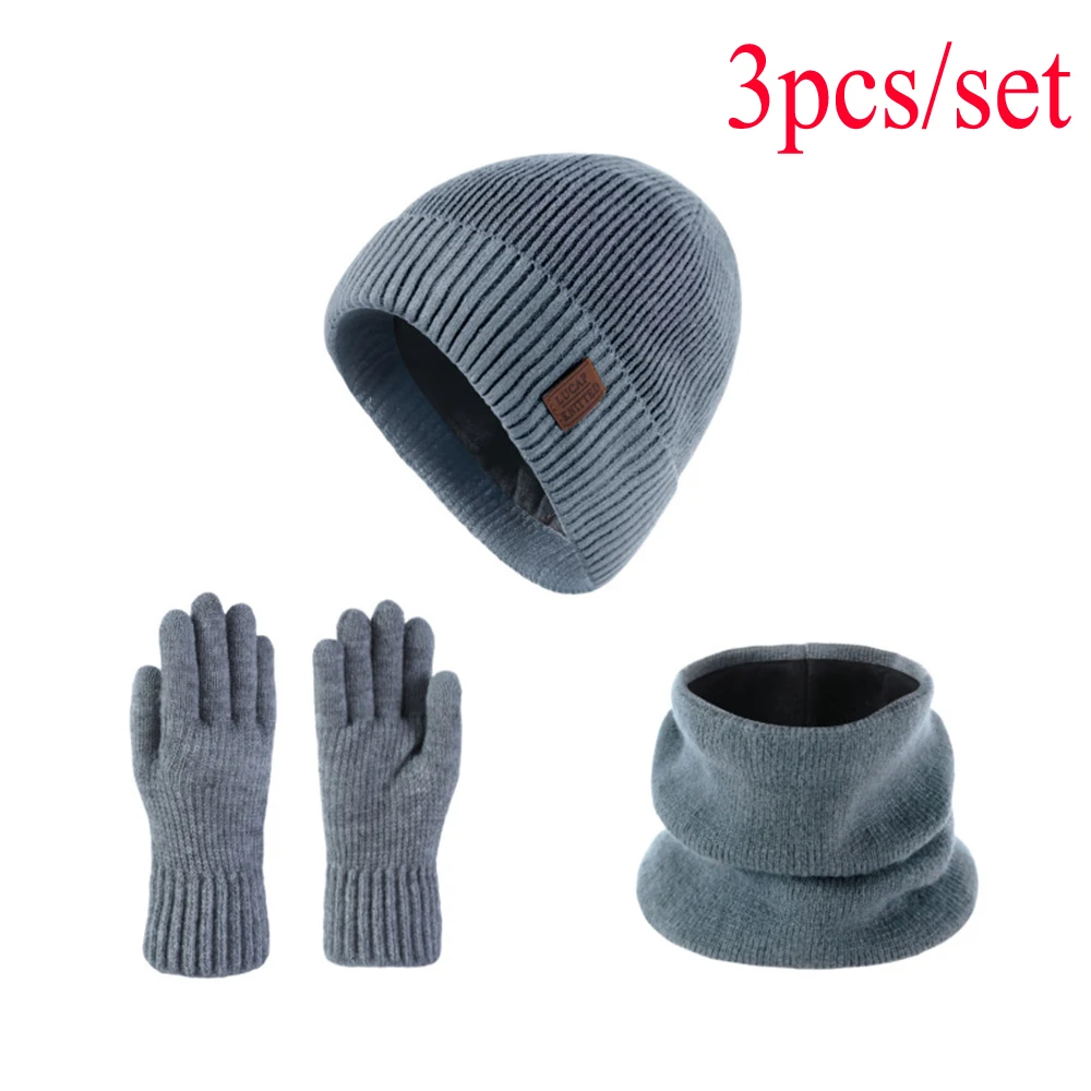 Winter Set Hat Scarves Touch Screen Gloves 3pcs Warm Men Women Fashion Thicken Ear Perfect Hats Neck Warmer Mittens Hot Selling