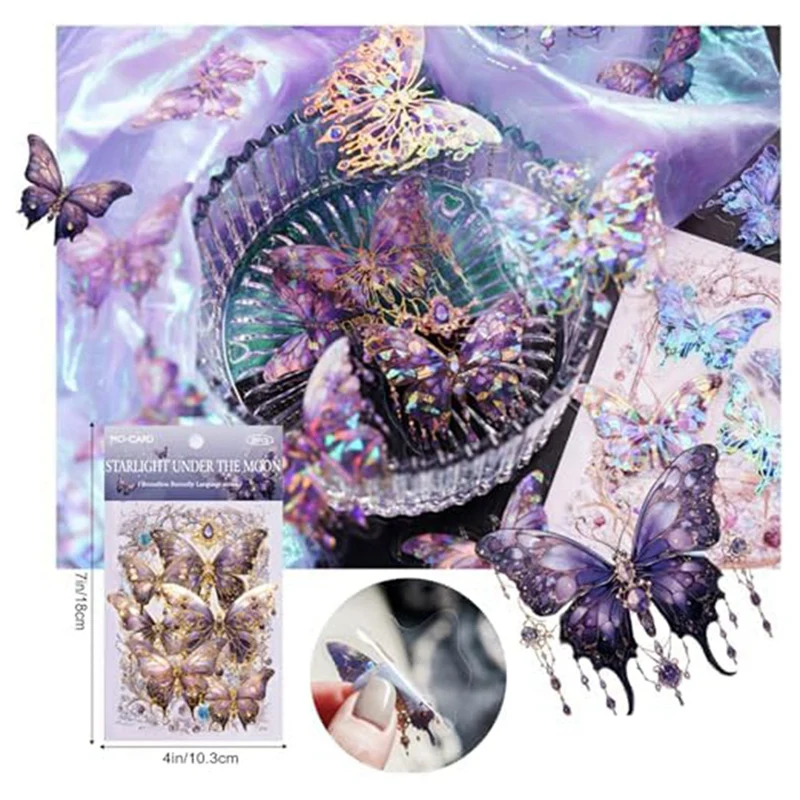 120 Pcs Butterfly PET Stickers Kit Ice Crystals Transparent Butterfly Waterproof Sticker Decals Set For Scrapbooking Supplies