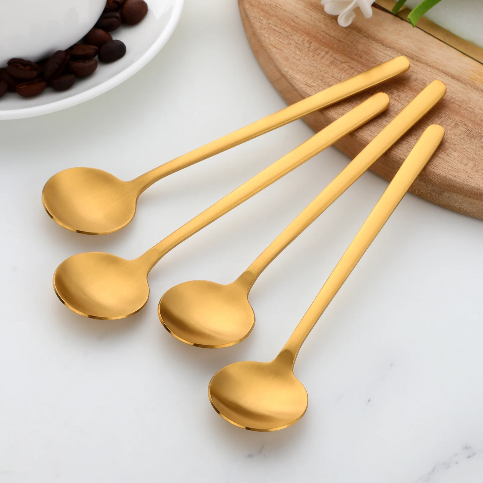 1Pc Matte Small Tea Spoon Dessert Ice Cream Stainless Steel Gold Spoons Stirring Coffee Spoon Kitchen Accessories Flatware