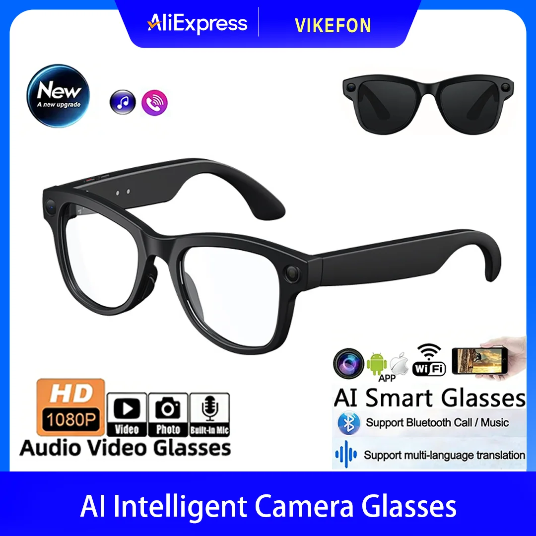 M02 AI Smart Glasses 8MP Camera Video Recording 100+Languages Translation Sunglasses Bluetooth Call Music Play with Charging Box