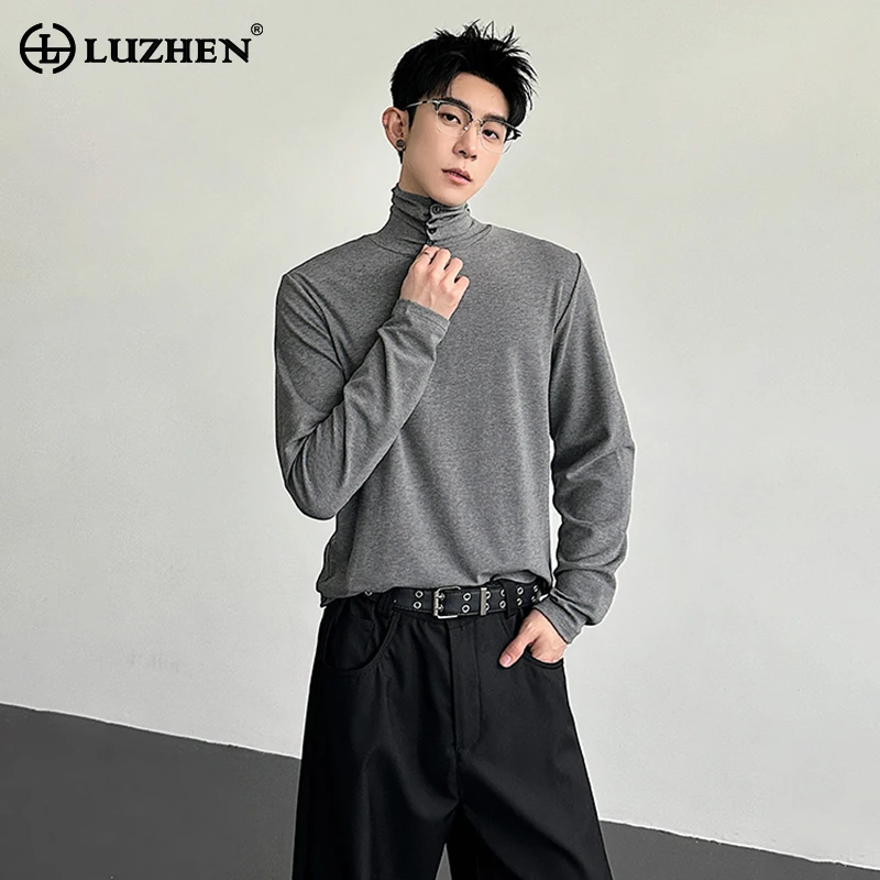 

LUZHEN 2025 новые стильные элегантные водолазки на пуговицах с воротником-стойкой и длинными рукавами, мужские красивые однотонные толстовки JY5288