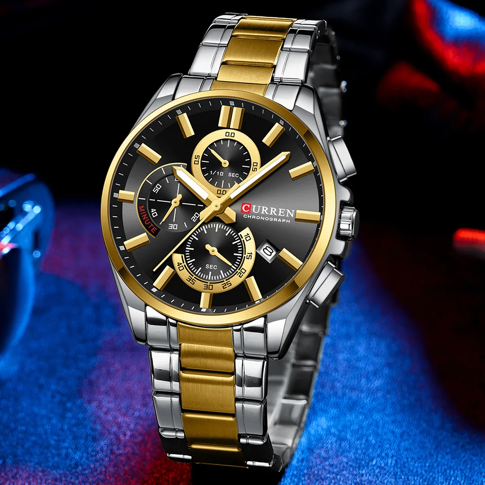 CURREN 8475 Men six-hand Quartz multifunctional watch waterproof large dial men's watch Stainless Steel Bracelet casual fashion view 2