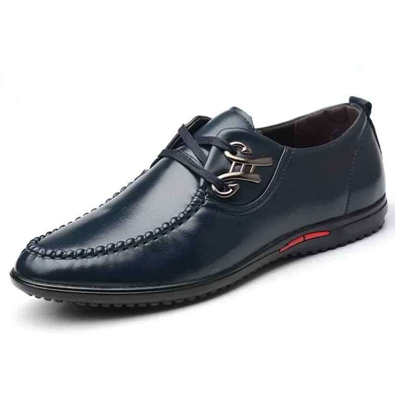 Sapato casual de couro microfibra masculino, laço preto antiderrapante, moda Matel, 38-45, novo, primavera, 2024