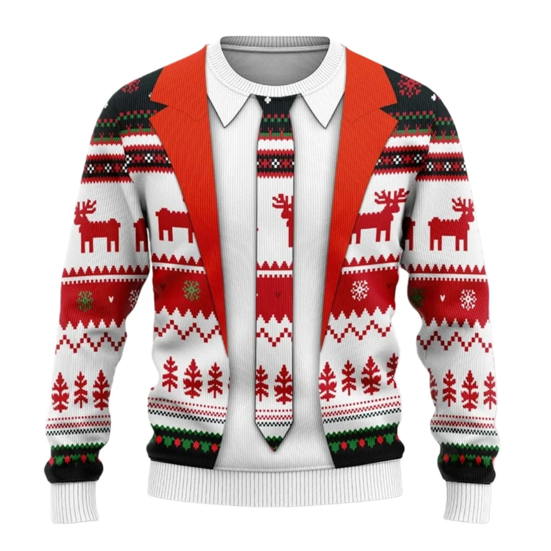 

3D Print Fake Tie Suit Sweatshirt Men and Women Fashion Ugly Christmas Sweater Funny Xmas Party Cosplay Pullovers Unisex Tops