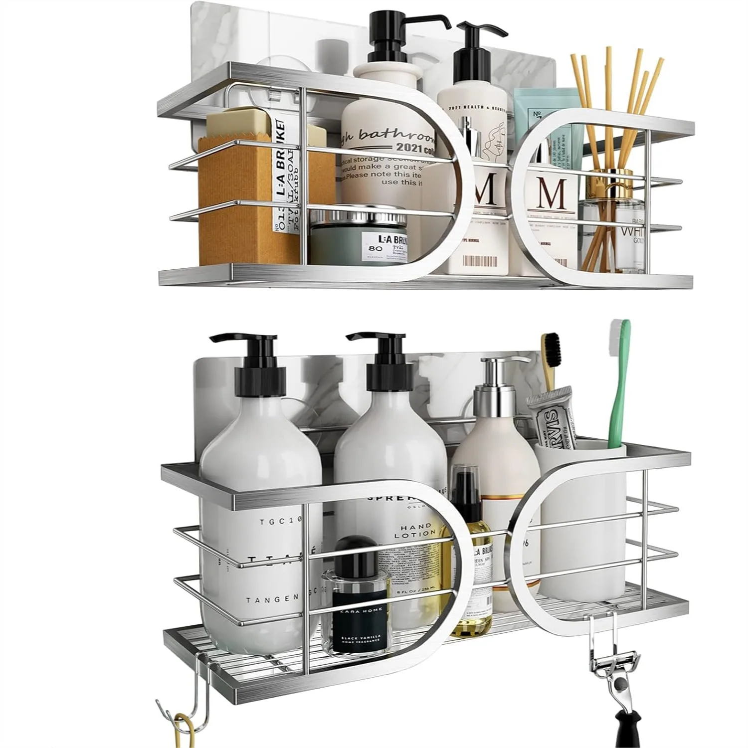 

Shower Caddy No Drill Wall Mounted 304 Stainless Steel Large Capacity Adhesive Rack with Quick Dry Rustproof Bathroom Storage