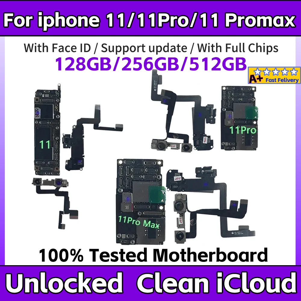 100% Wokring Plate For iPhone 11&11 pro&11 Pro Max Motherboard With Face ID Unlocked Logic IOS Clean Free iCloud Board A+