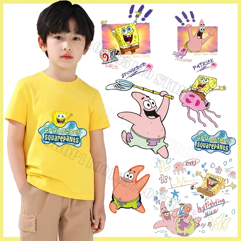 

Spongebob Squarepants Iron Patches for Clothes Cartoon Child Shirt Bag Sticker Anime Diy Shirt Iron on Applique Decor Kids Gifts