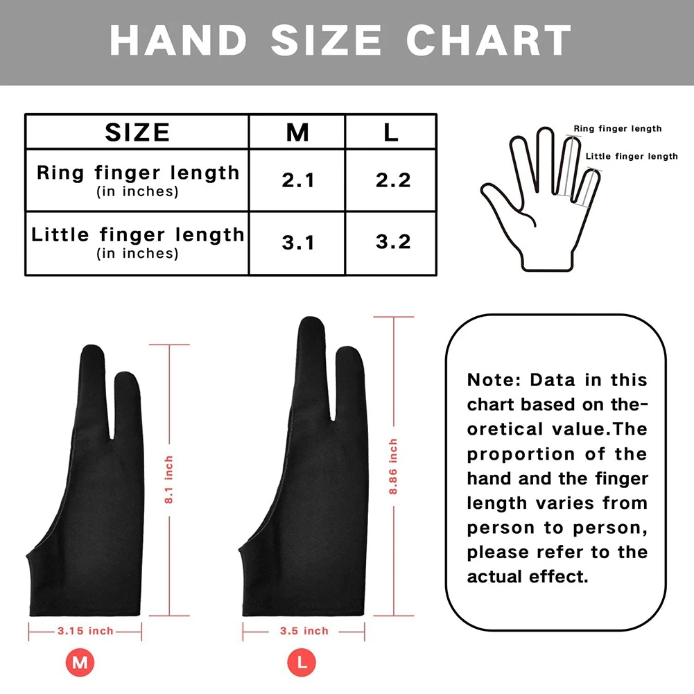 Two Finger Artist Glove 6PCS, Anti Smudge Drawing Glove for Graphic Tablet Painting Sketching Good (Medium)