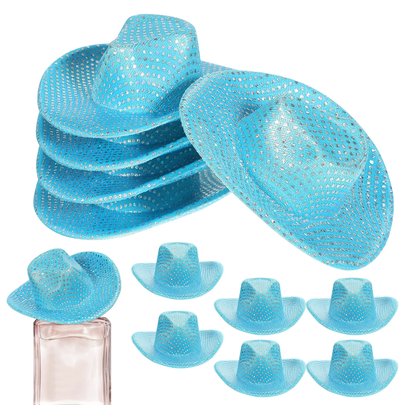 12Pcs Mini Glitter Cowboy Hats Western Party Decorations Crafts Wine Bottle Toppers Tiny Disco Caps Mini Cowboy Hats for Party