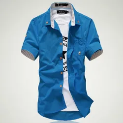 Camisa informal de manga corta para hombre, camisa de vestir de algodón con bordado de setas pequeñas, bordada a rayas