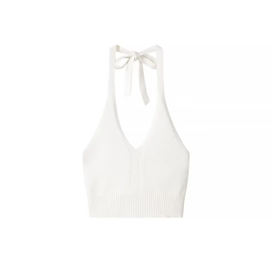 UETEEY 2024 Knitted Sexy V-neck Slim Hanging Collar Tube Top Halter Top Vest, Beautiful White Women's Direct Purchase Service.