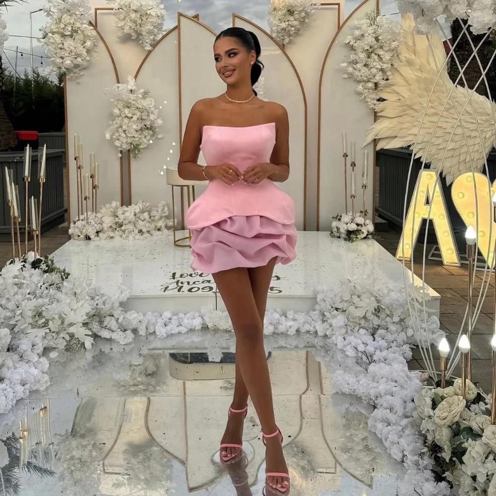 Customized Sexy Sizes Available Jersey Pleat Ruched A-line Strapless Short Dresses Bespoke Occasion Dresses High Quality Formal