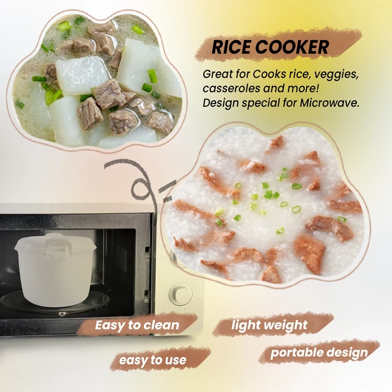 ●Microwave Rice Cooker Multifunction Small Lunch Container Microwave Cooker Cookware for Microwave Oven 17.5x21x14cm