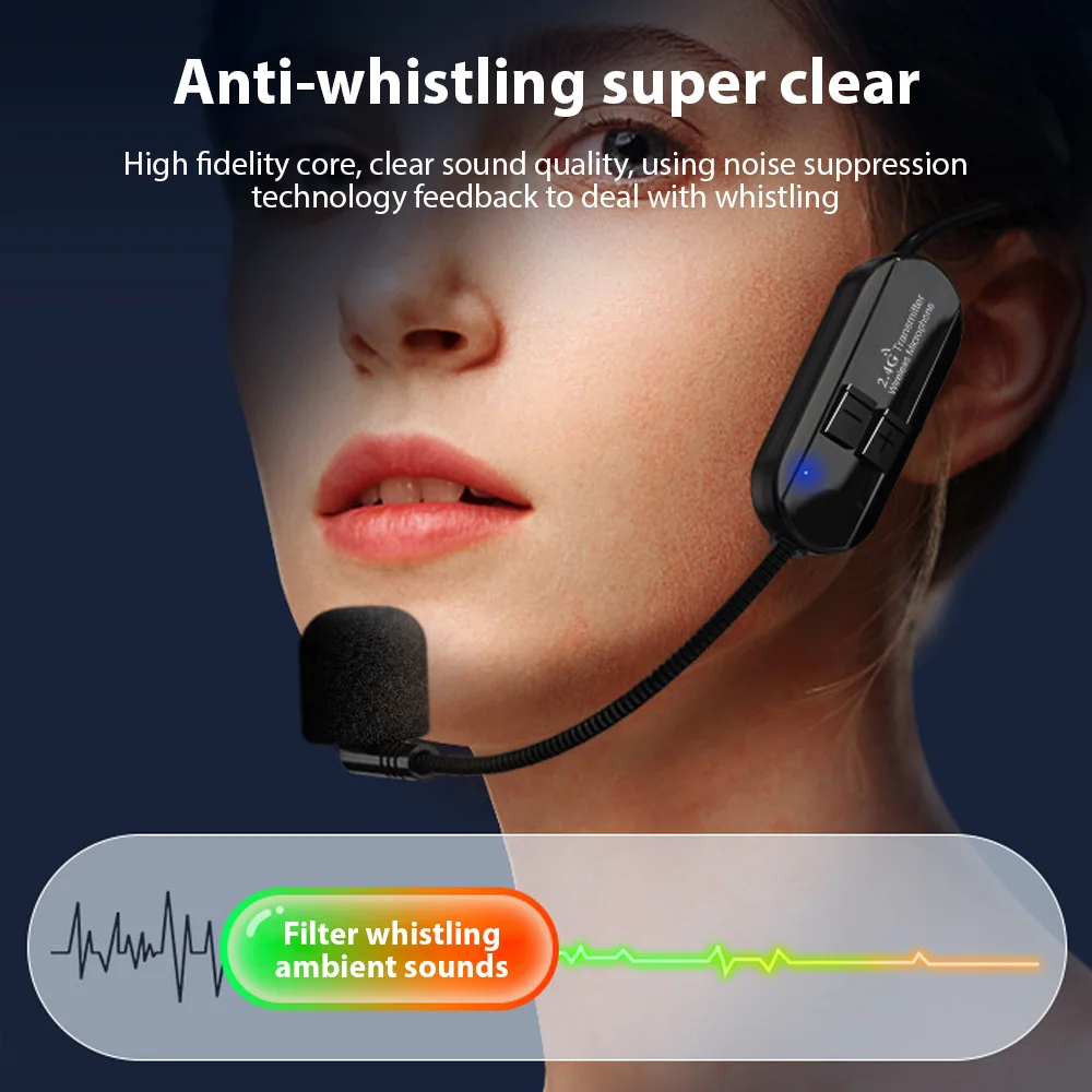 

2.4G Wireless Microphone Headset Mic 6H 100ft Range For Voice Amplifier Speaker Karaoke Computer Teaching Meeting Yoga Singing