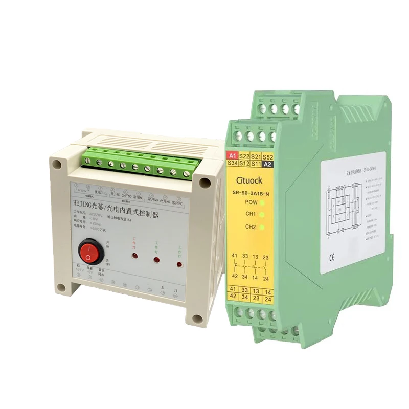 

Safety Relay Module Safety Grating Light Curtain Electromagnetic Relay Emergency Stop Universal 12/24VDC Built-in Controller