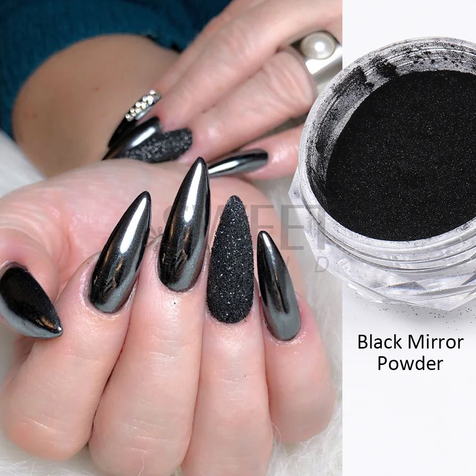 2 uds espejo negro cromo uñas polvo metálico frotar brillo pigmento oro polvo Gel polaco escamas invierno uñas decoración Flash