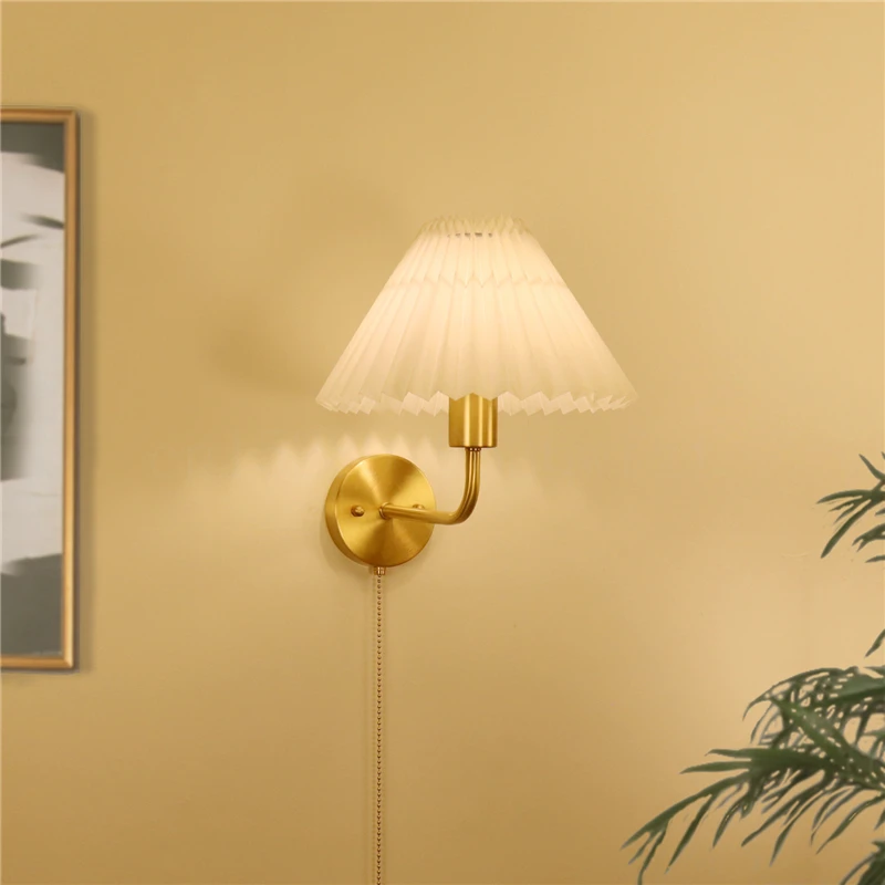 Lâmpada de parede de cobre com interruptor Abajur Origami Luz de parede de cabeceira do quarto Decoração de sala de estar Varanda Wall Sconce