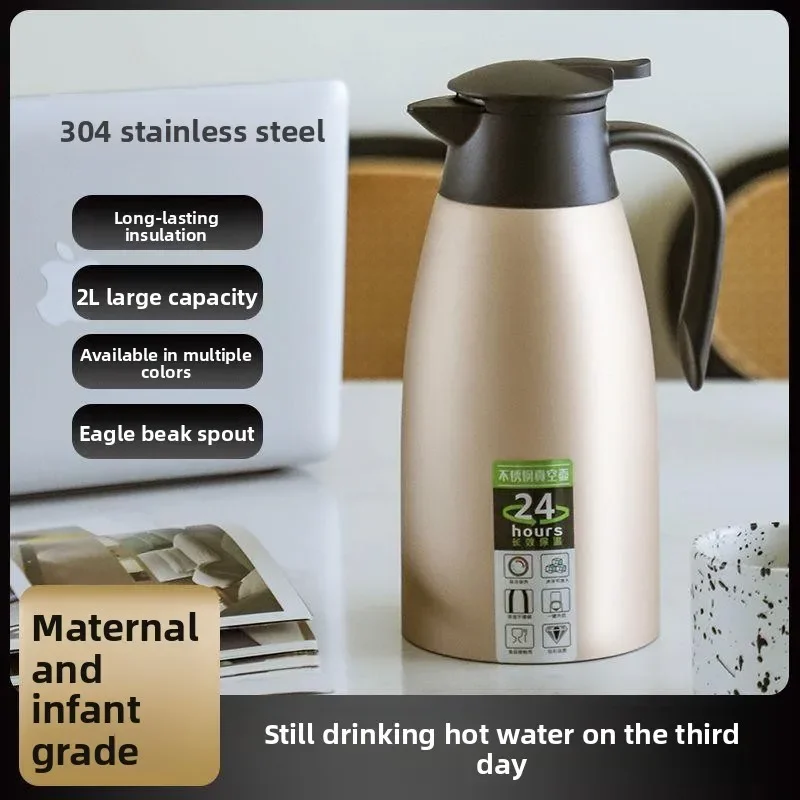 304 Stainless Steel Vacuum Insulated Water Bottle European Style Coffee Pot Home Use 2L Gift Commercial Logo Thermal Flask