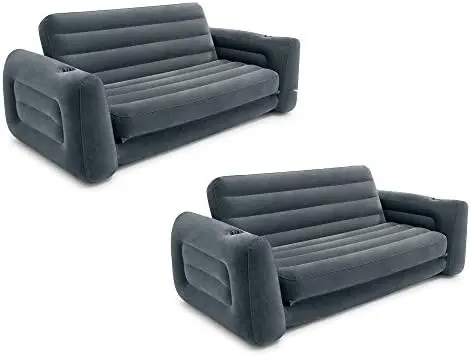 Inflatable Pull-Out Sofa Convertible Queen Size Air Mattress, 2-Pack | 66552EP - Portable Airbed, Lounger & Sleeper