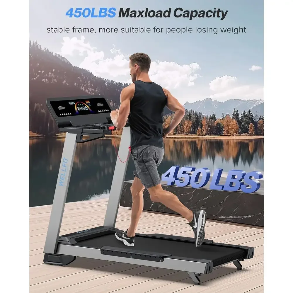 Heavy-Duty Treadmill with 2-Level Incline, Pulse Sensor, 4.0 HP, 10 MPH, 450 lbs Capacity, 20 x 45 Running Surface, Bluetooth &