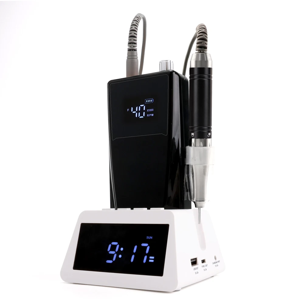 Schlankes Handstück, individuelles Logo, 65 W, kernloser Motor, 40000 U/min, Nagelschleifer, professionelle Nagelbohrmaschine mit Ladestation