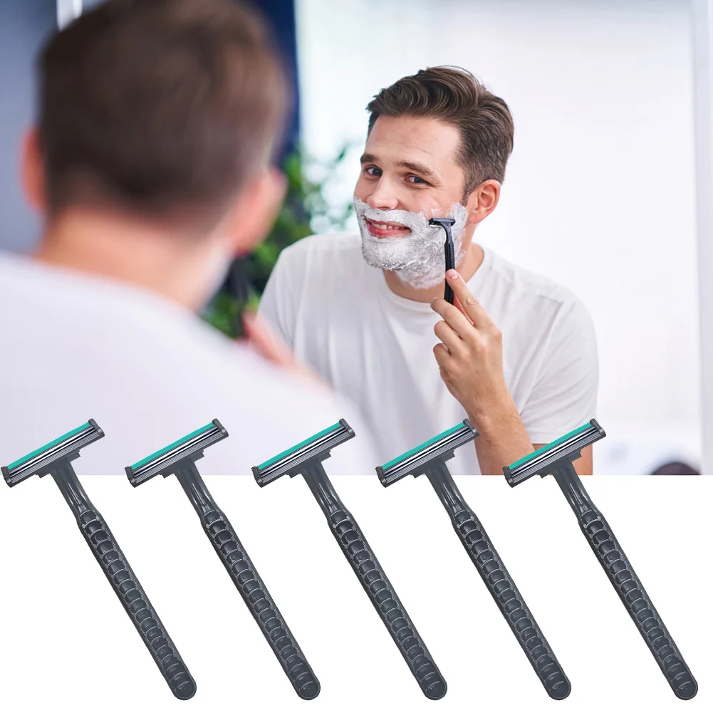 5Pcs Manual Safety Razor Full Body Disposable Shaver 2 Layer Blade with Lubrication Strip for Men Travel Shaving