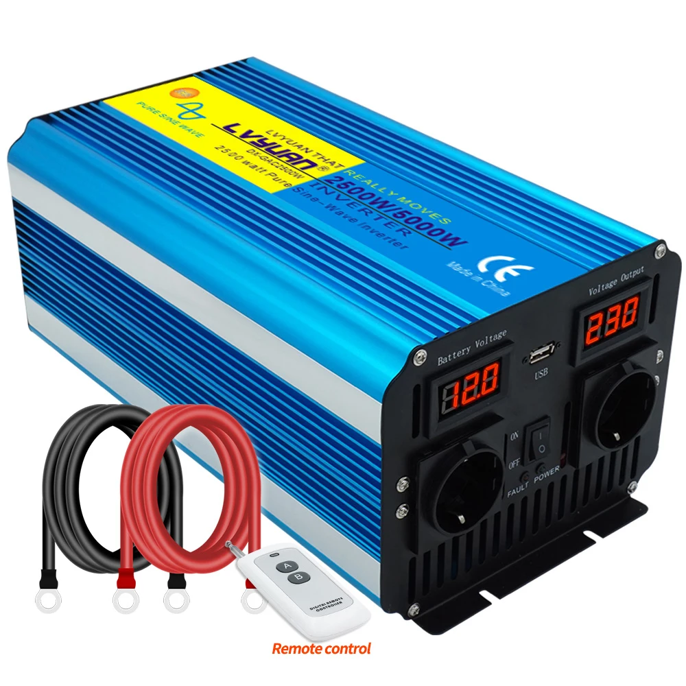 5000W PURE SINE WAVE INVERTER DC 12V/24V To AC 220V 110V LCD&LED Voltage Display Solar Converter Dual Universal EU US Socket