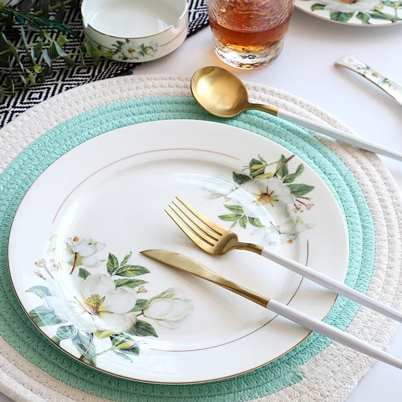 أواني الطعام الصينية العظام أوعية سالا الأرز السيراميكية المنزلية، أطباق، أوعية الحساء، طبق عميق، طبق ستيك مسطح أدوات المائدة الزهرية #4