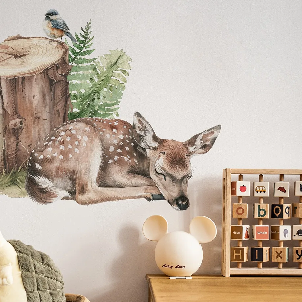 Cartoon Deer Hedgehog Stump Wall Stickers Jungle Forest Animals Wall Decals for Bedroom Playroom Wall Decor