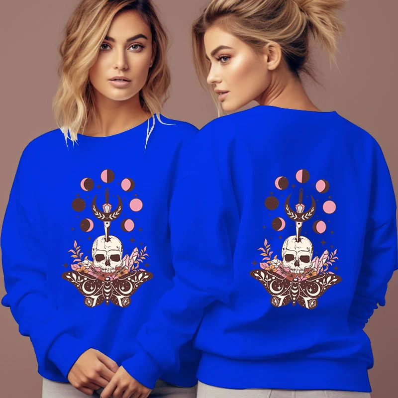 Insert A Sharp Sword Into The Skull Funny Women Sweatshirts Vintage Butterfly Sun Moon Graphics Tracksuit Loose Fleece Hoodies