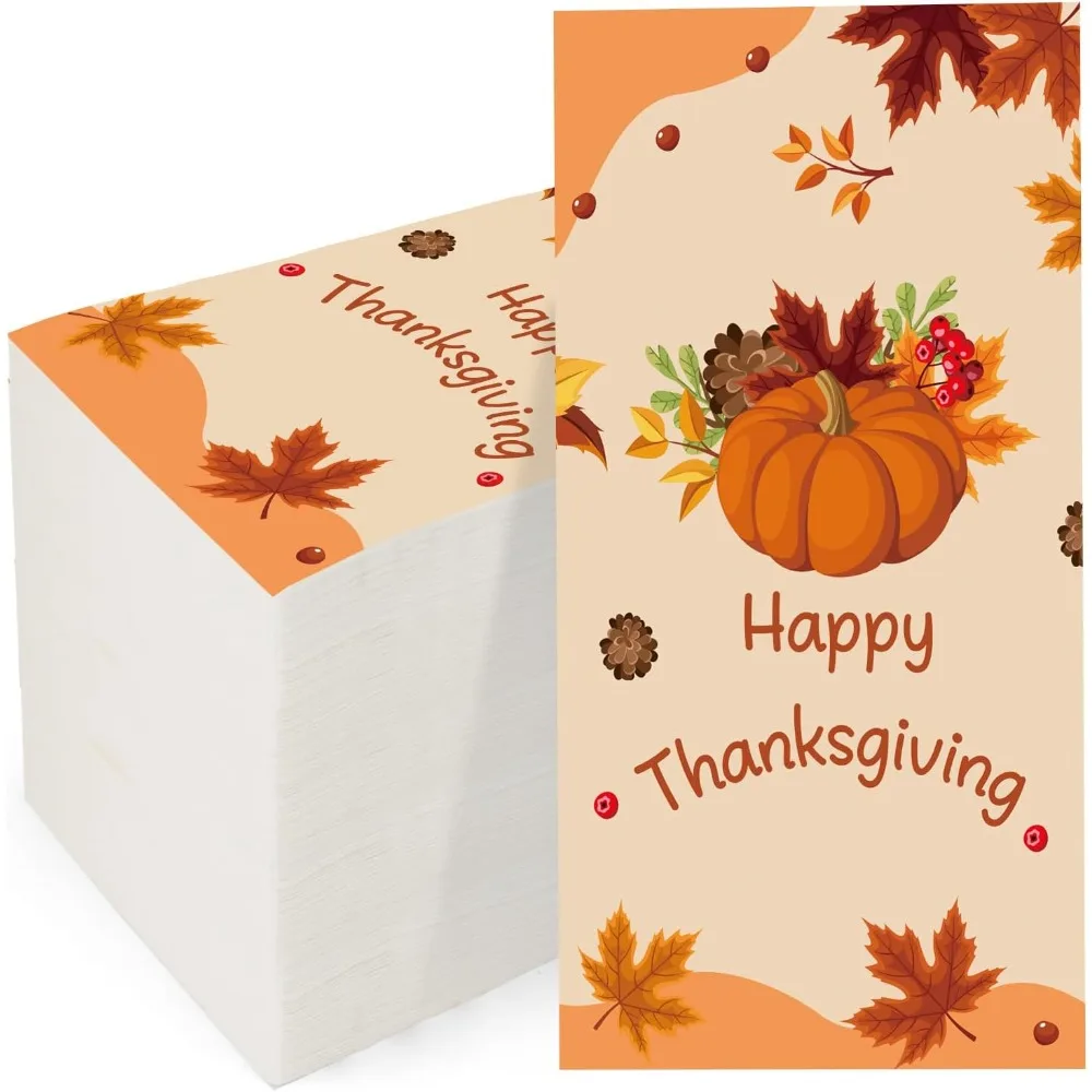 

Thanksgiving Napkins, 100PCS Thanksgiving Napkins Disposable Guest Paper Hand Towels For Lunch Dinner Kitchen Bathroom, Fall Pum