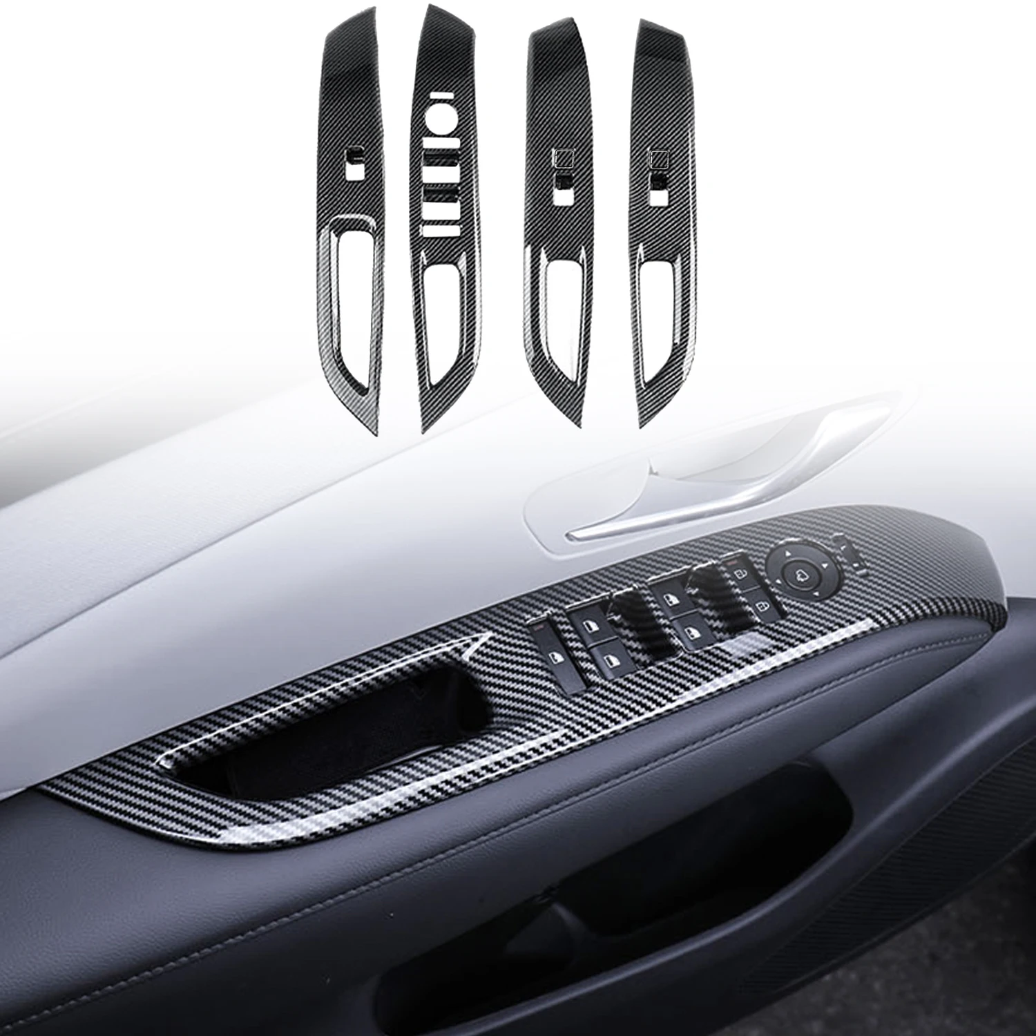 For Hyundai Tucson L NX4 2025 LHD Car Accessories Window Rise Lift Control Switch Panel Cover Trim ABS Carbon Black 4PCS