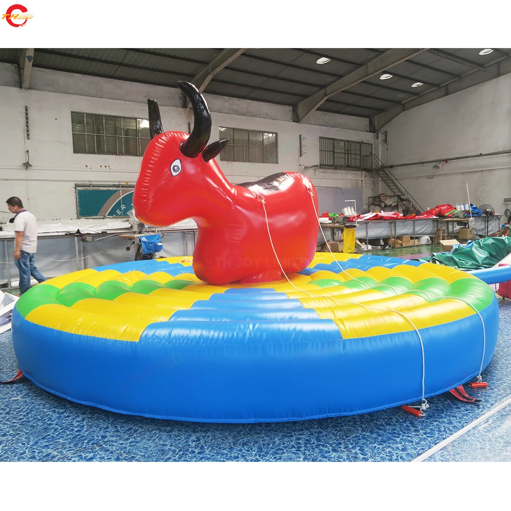 Free Door Shipping! 5m Dia Inflatable Manual Bull Riding Rocking Unicorn Game, Commercial Human Animal Ride Carnival Game