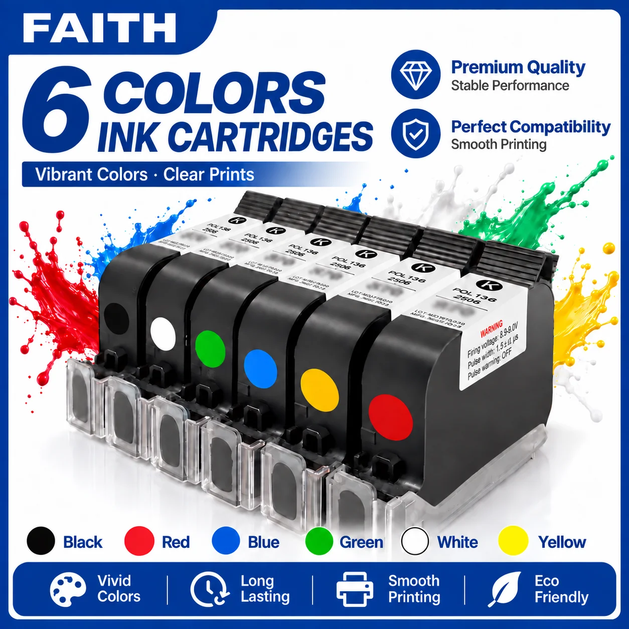 Faith Ink Cartridge 2588 Compatible 42ML Solvent Quick-drying Red Blue Yellow Ink Cartridge 12.7mm Handheld Inkjet Printer