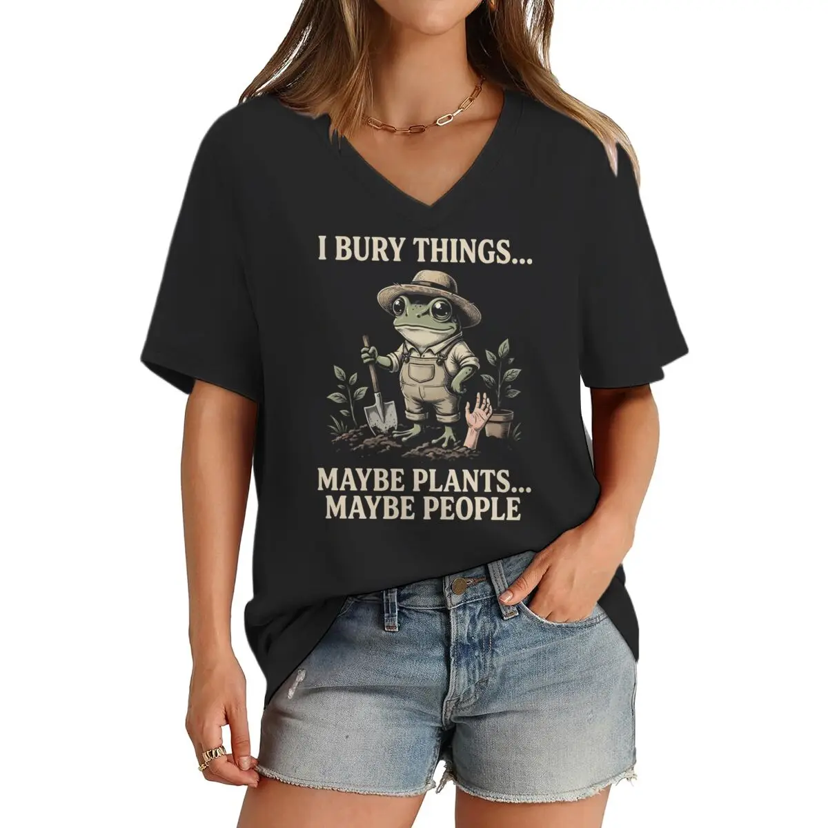 vintage Farmer Frog Dark Humor Graphic t shirt women 