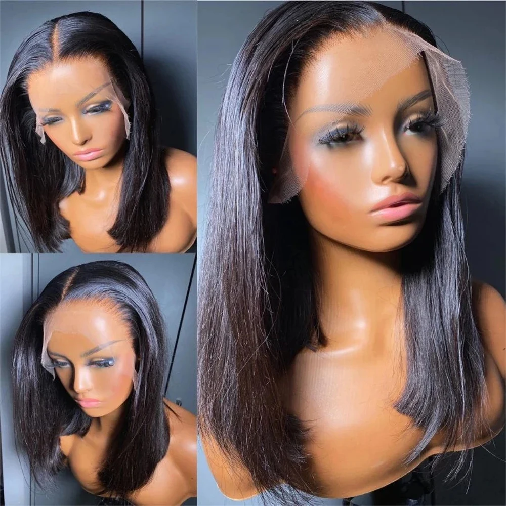 

300 Density Short Bob 100% Human Hair Straight 13x4 Transparent Lace Front Human Hair Wigs 2x6 Closure Pre Plucked Frontal Wigs