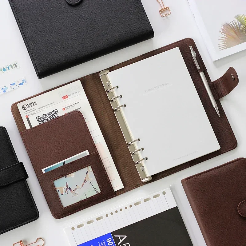 Thick Buckle Workbook Notebook Portable Business Planner Black Loose-leaf Office Stationery Ring Brown Detachable