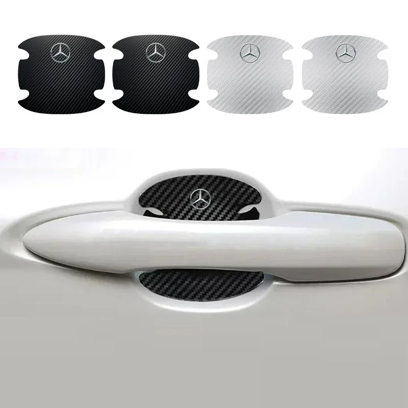 4Pcs/set Carbon Fiber Car Door Bowl Handle Anti-Scratches Sticker For Mercedes Benz AMG W204 W205 W211 W212 W213 W176 GLA CLA