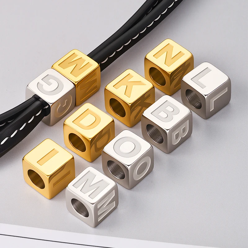 

Stainless Steel 18K Gold Polished Square Beads A-Z Letter Loose Beads for DIY Bracelet Necklace Charm Pendants Jewelry Making