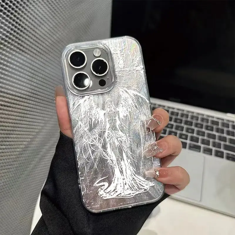 おしゃれなゴシックスタイルの彫刻入りスマホケース iPhone 17 16 15 14 13 12 11 Pro Max XR XS MAX 7 8 PLUS用 耐衝撃レーザーカバー