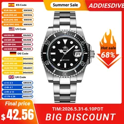 ADDIESDIVE Men’s Quartz Watch Classic 41mm Ceramic Bezel BGW9 luminous Stainless Steel 20Bar Diver Watch Relogios Masculino