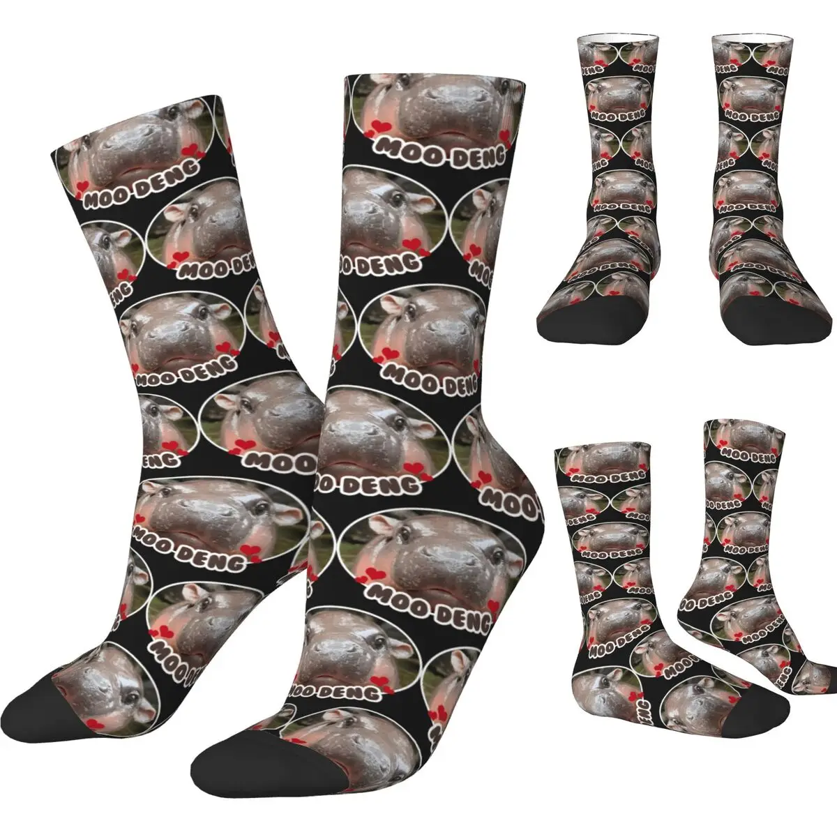 Moo Deng Bouncy Pig In Thai Picture The Cute Baby Hippo Socks Autumn Stocking Vintage Men Soft Sock Skateboard Anti Sweat Socks