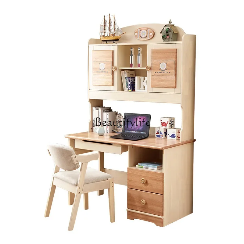 

All solid wood children's desk bookshelf integrated American pastoral primary school students writing learning computer tables