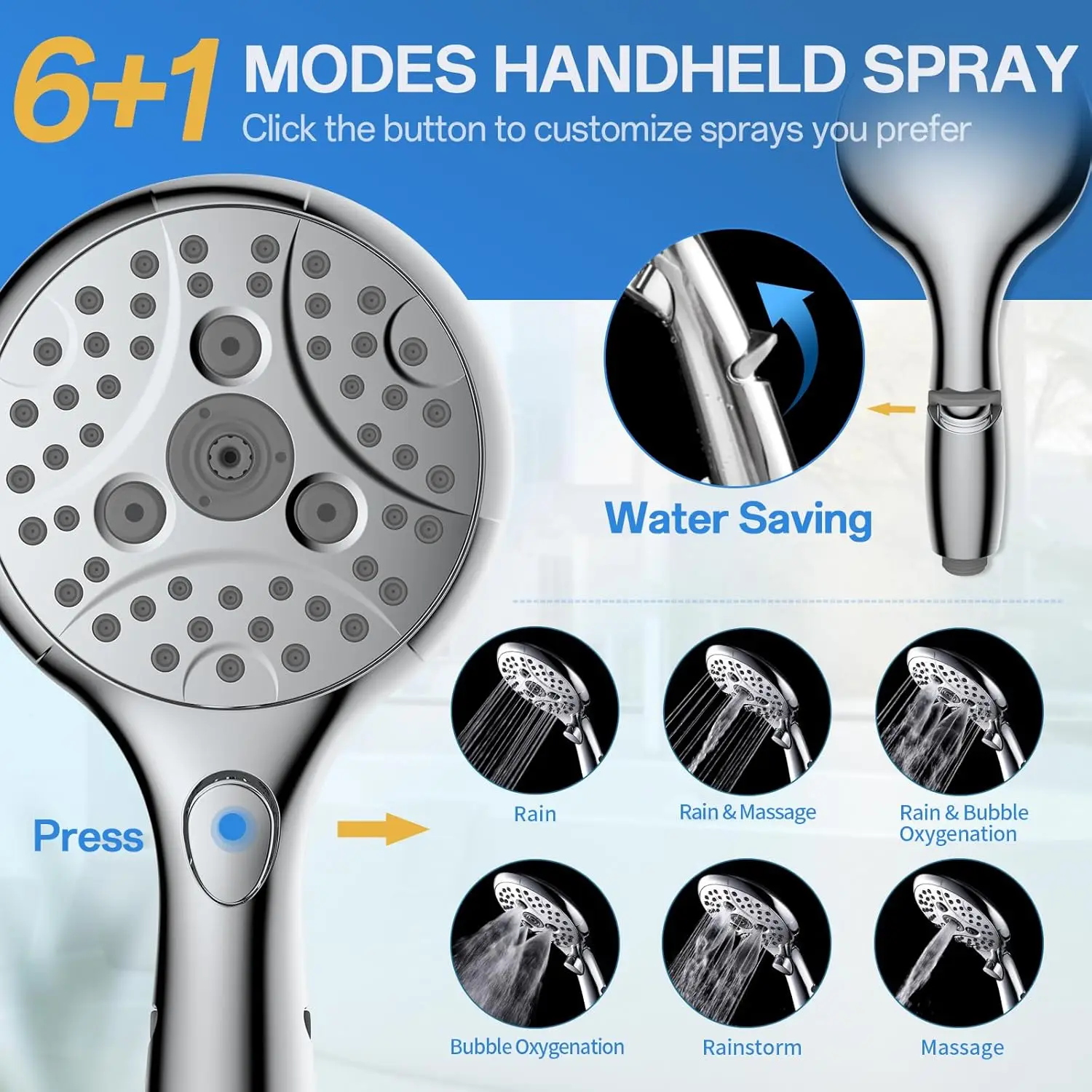 Dual Shower Head Combo: 10" Rainfall & Handheld Spray, Adjustable Bar, 71" Hose, High Pressure