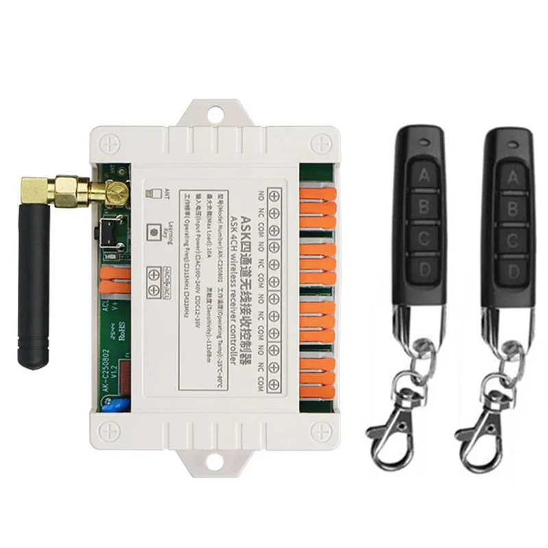 Smart Multiple DC 12V 24V 36V 10A 433MHz 4CH 4 Channel Wireless Relay RF Remote Control Switch Receiver + Thumbs Transmitter